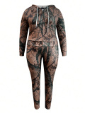 LW Plus Size Pocket Design Mixed Print Two-piece Pants Set